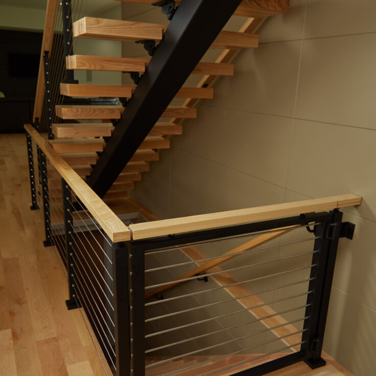 Cable Railing Gate and Floating Stair Stringer