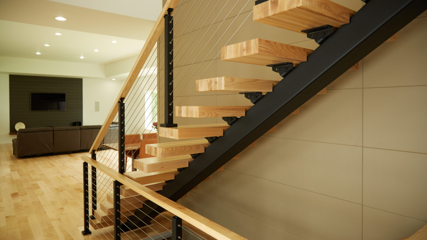 Floating Stairs Cable Railing Ash Thick Stair Tread