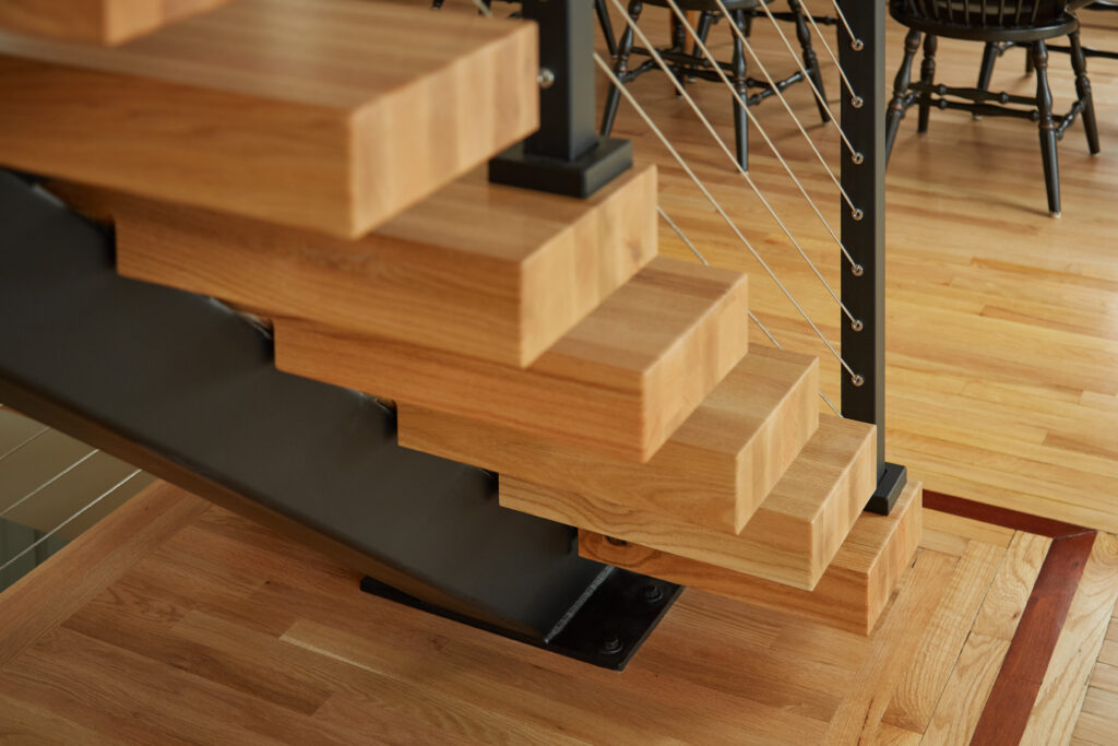 Maple Stair Treads on Floating Stairs detailed