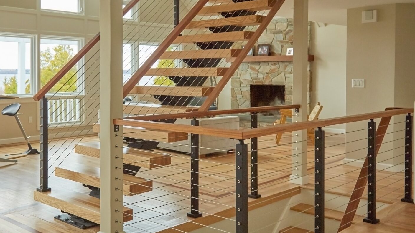 cable railing system on floating stairs