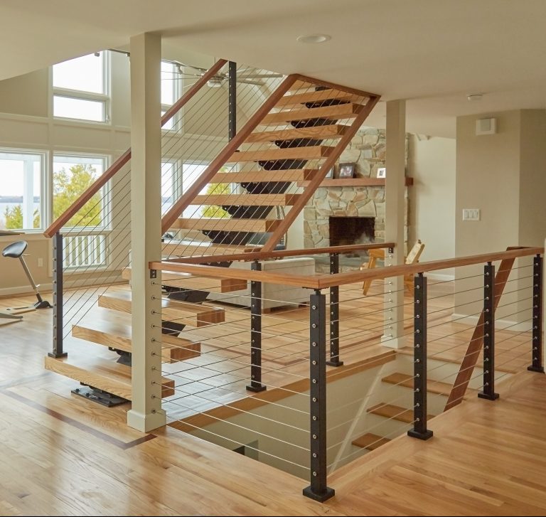 cable railing system on floating stairs