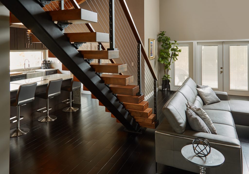 Maple Stair Treads, Cable Railing and Floating Stairs