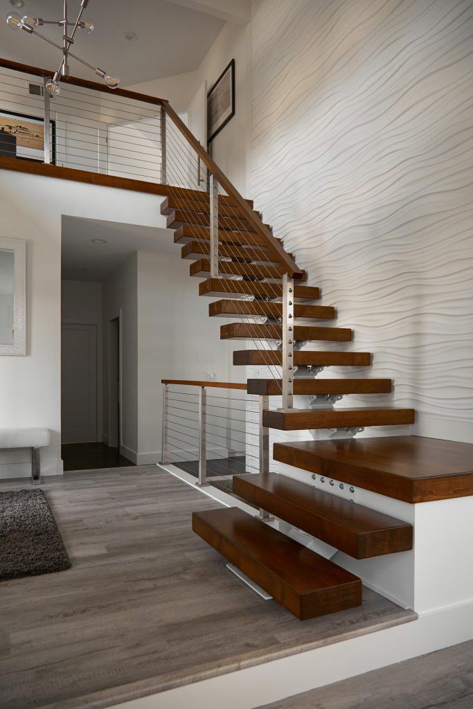 Floating Stair and Platform with Wooden Stair Treads