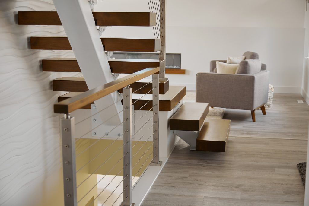 modern stairs with wooden steps