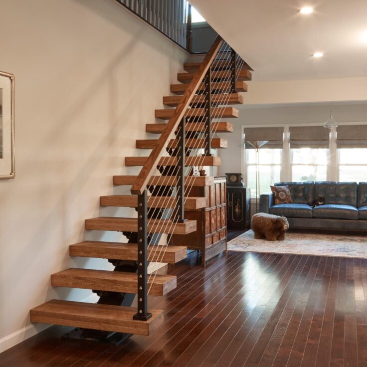 Floating Stairs against a Wall and Railing