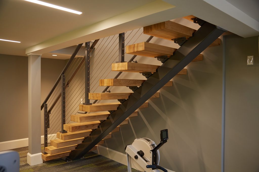 gym floating stair stringer and treads