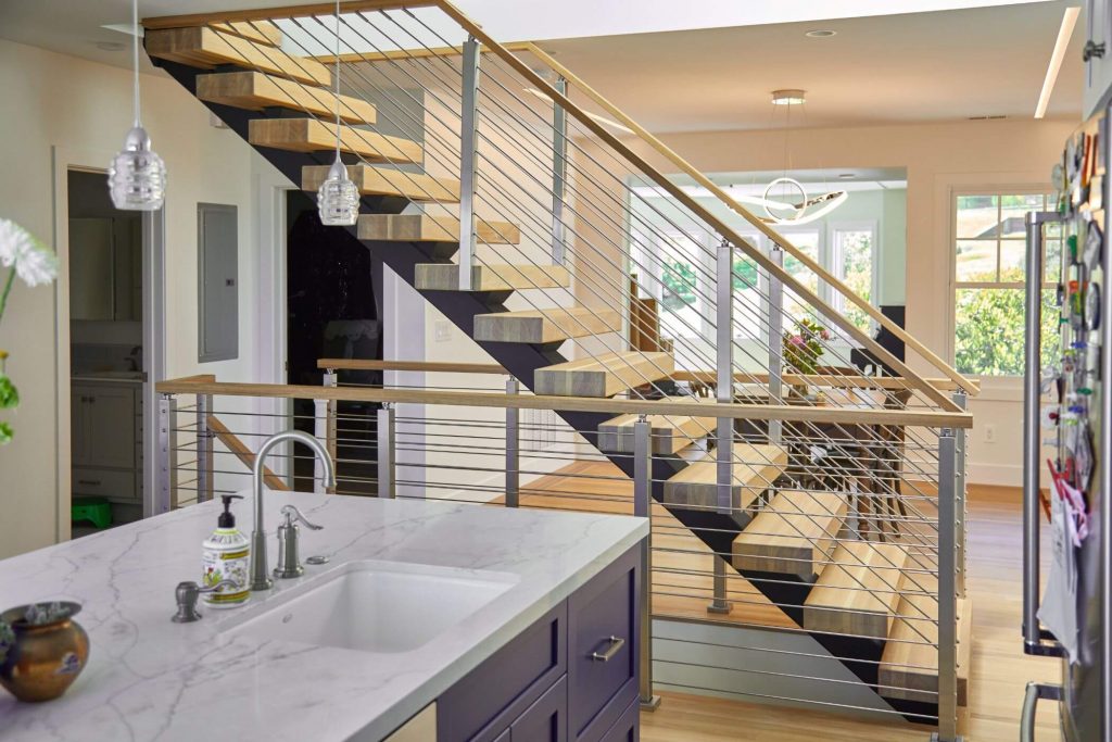 Floating Staircase Connects Kitchen and Upstairs