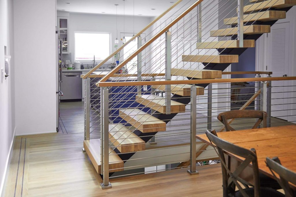 Floating Staircase with Rod Railing
