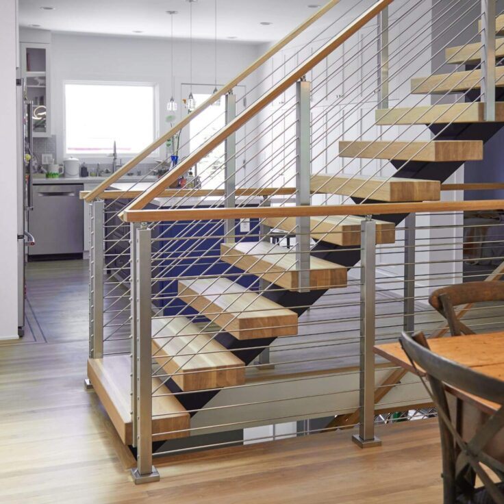 Floating Staircase with Rod Railing