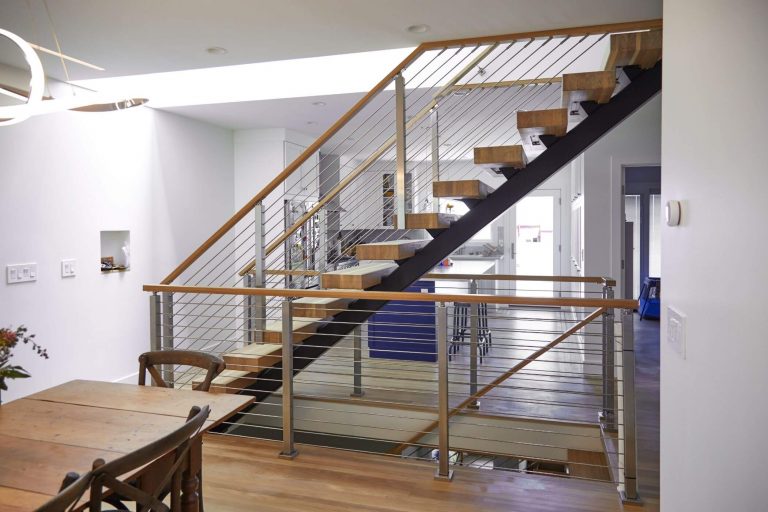 Floating Stairs with Rod Railing and Posts