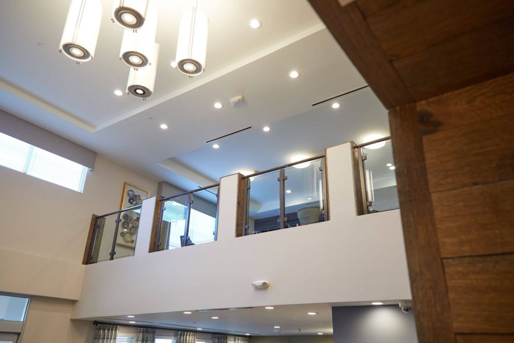 Glass Railing with ceiling lights