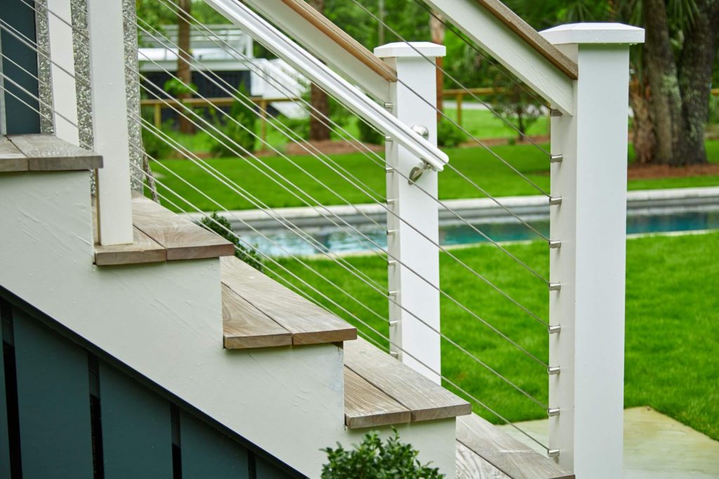 Cable Railing with White Wooden Posts