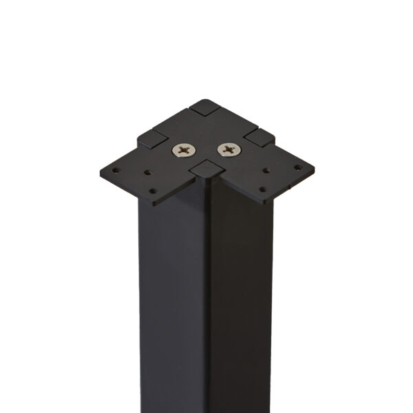 Corner post top with black finish and attached handrail bracket