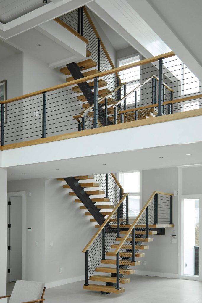 Balcony overlooking floating stairs