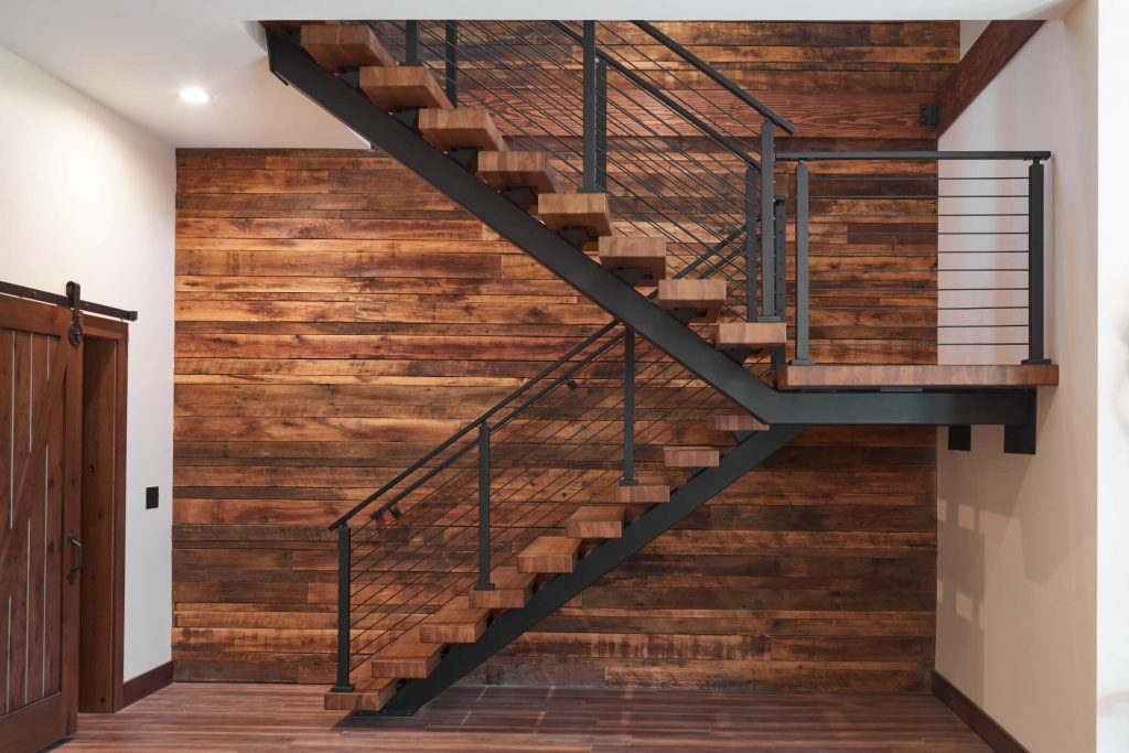 Floating Staircase with Hickory Treads