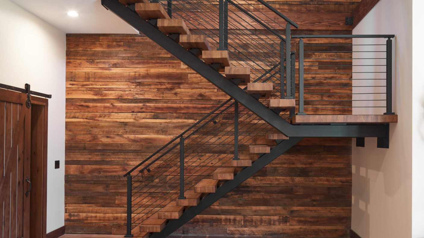 Floating Staircase with Hickory Treads