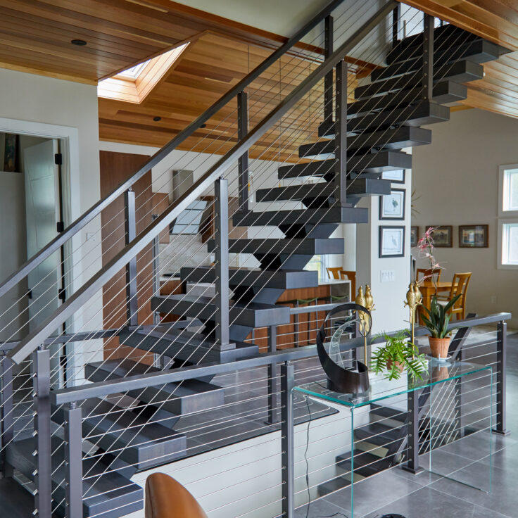 Cable Railing on Ash Floating Stairs