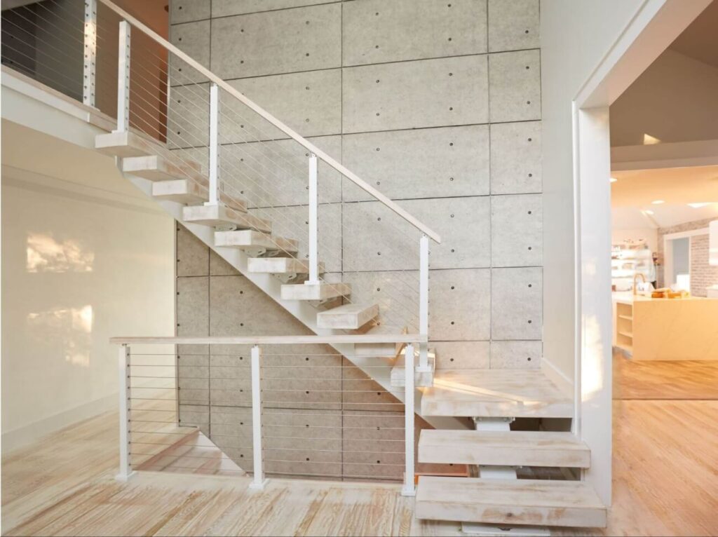 Floating Stairs with Whitewash Finish