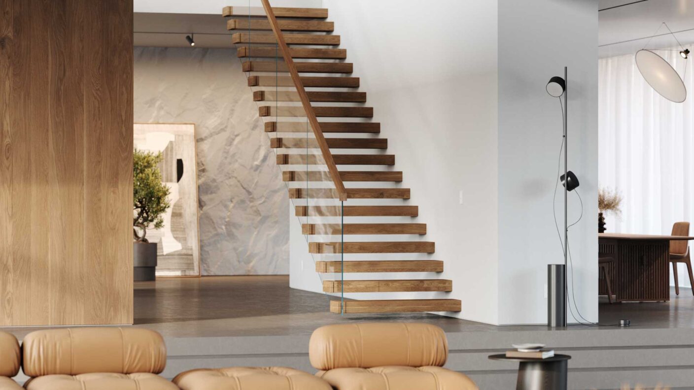 Floating Staircase with Glass railing