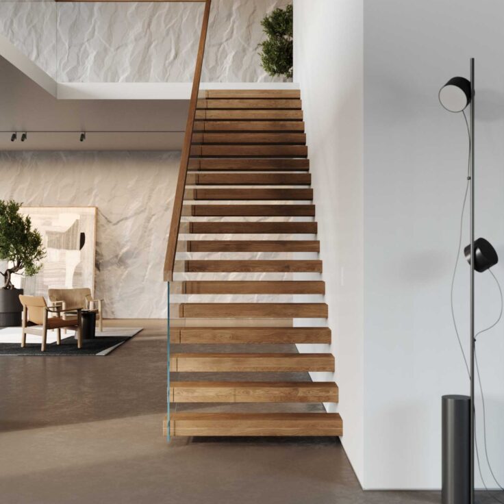 Floating Staircase with Glass railing