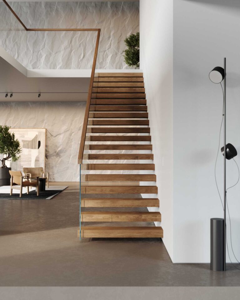 Floating Staircase with Glass railing